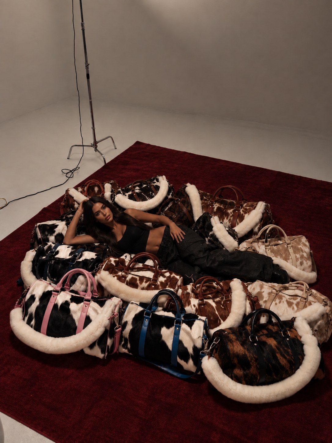Collection de sacs LAMaisonSharaf et silhouette habillée en noir